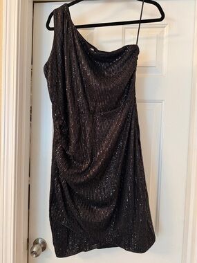 Grace Karin Black One-Shoulder Sequin Draped Mini Dress